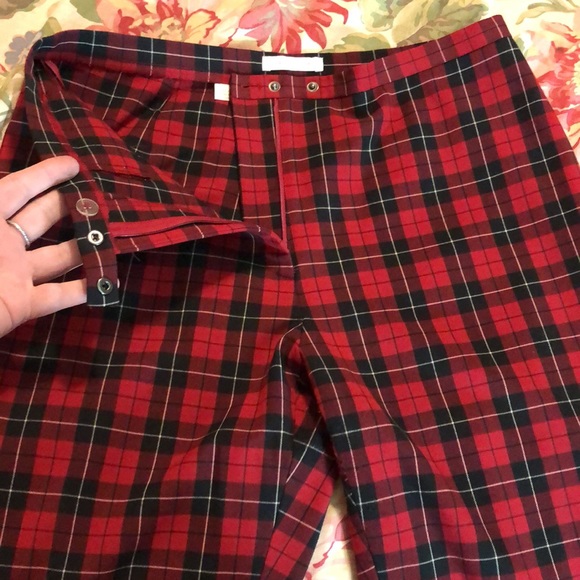 Vtg 90s JONES NY Size 14 Tartan Plaid Stretchy Flat Front HighWaist Snap-Close - Picture 8 of 16